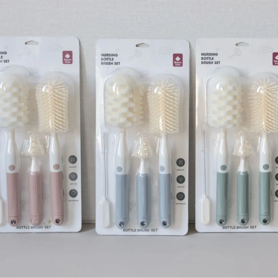 Silicone Baby Bottle Pacifier Brush Set, Multifunctional Portable Removable Cleaning Brushes for Bottle, Water Cup & Straw