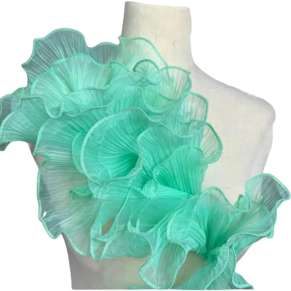 1 Yard Pleated Fabric Ruffle Pleated Double Layered Pleated Lace Pearl Three-Dimensional Magic Color Mermaid Lace Wedding Dress