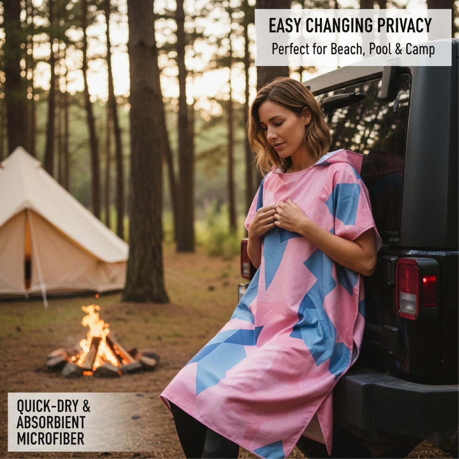 Deluxe Hooded Beach Wrap – Ultra-Absorbent Quick-Dry Microfiber 90x110cm, Sun-Protective Swim Cover & Privacy Changing Robe