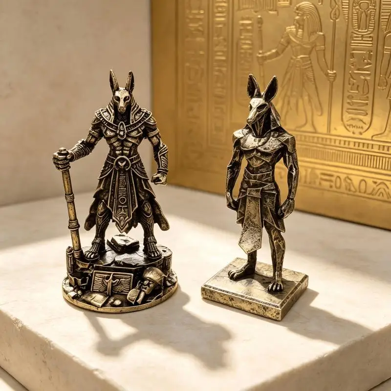 Mini Vintage Bronze Mythological Anubis Figurines Intricate Details Finish Decor