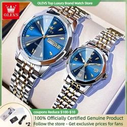 OLEVS 9998 Couple Watch Luxury Men Women Quartz Watch Dual Calendar Clock Waterproof Men's Women's Dating Couple Watch Set Gift