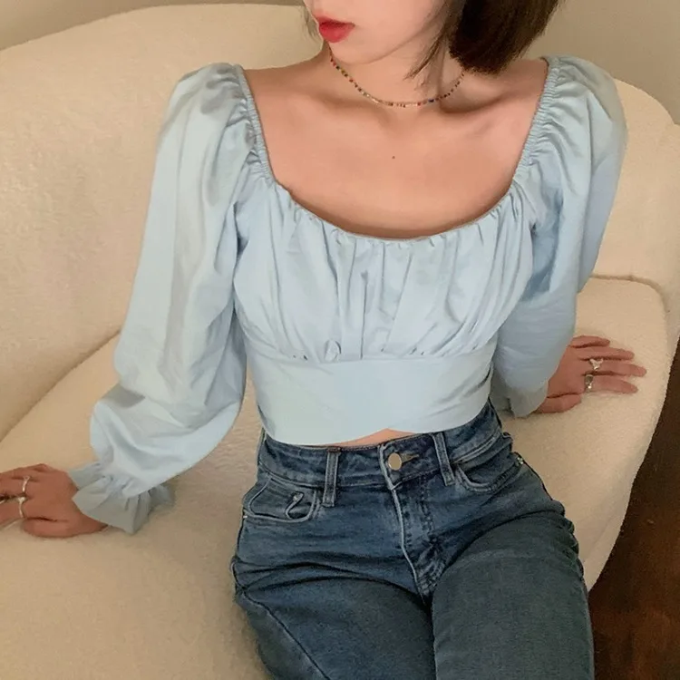 

2024 Women Fashion Korean Version of Solid Color Back Slim Top Casual Spring New Design Long-sleeved Y2k Top with Bow T-shirt