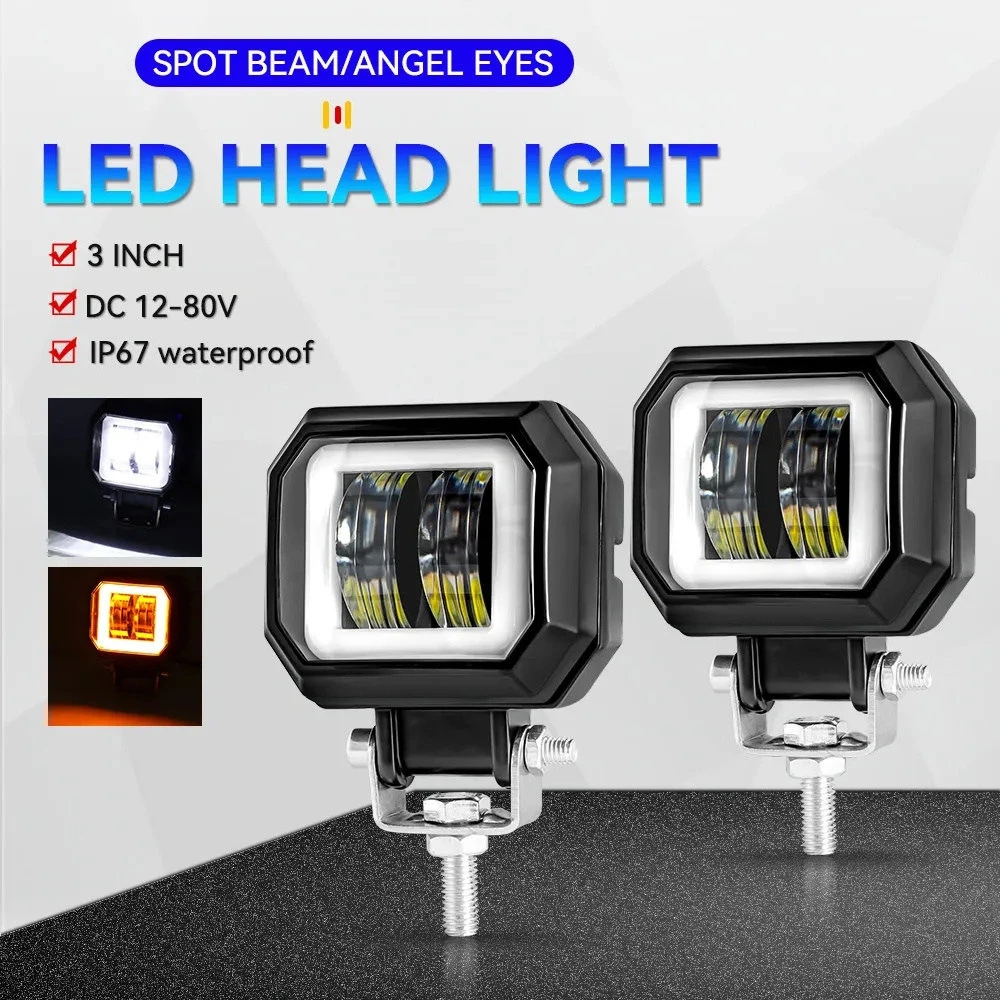 3 Inch 7D Lens LED Work Light Bar Square Car Headlight Halo For Motorcycle Jeeps ATV SUV 12V 24V Angel Eyes Driving Lights