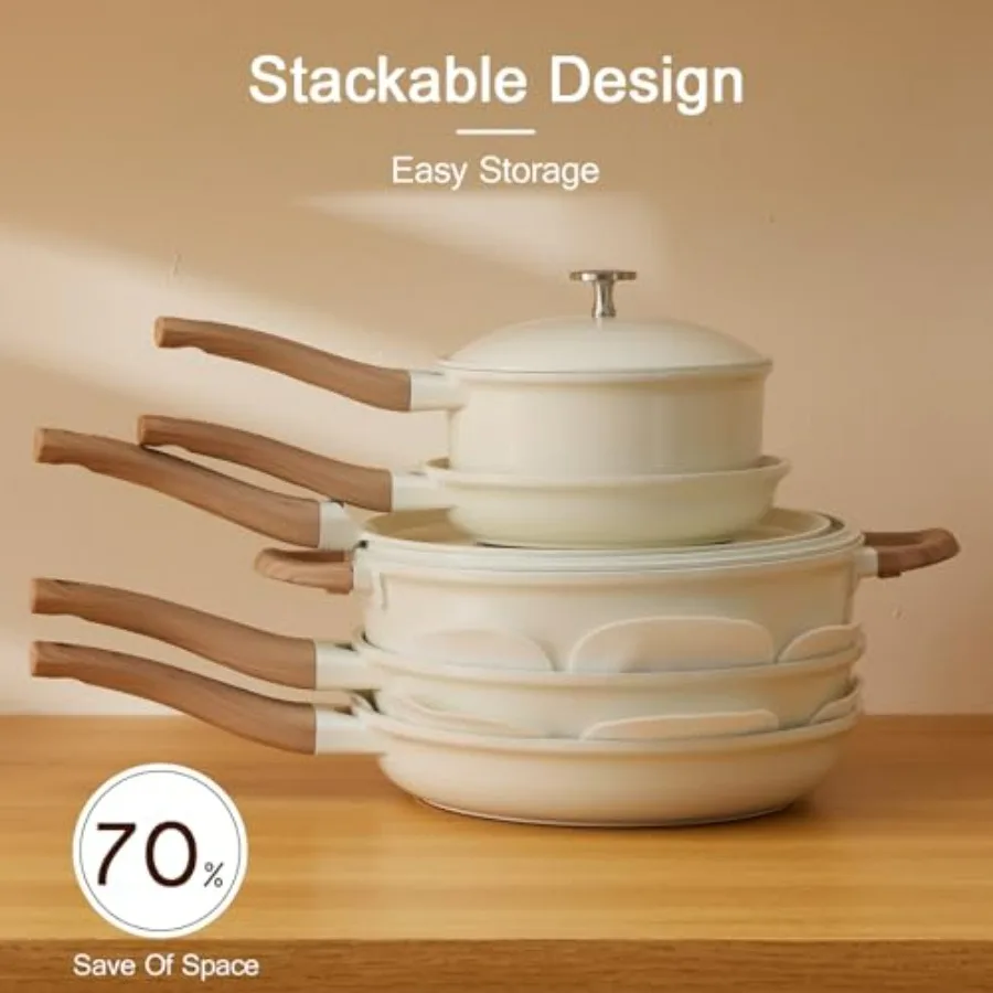 طقم أواني ومقالي مكون من 21 قطعة مع غطاء من الألومنيوم، أطقم أواني طهي من السيراميك غير لاصقة، أواني طهي غير لاصقة مع قلي