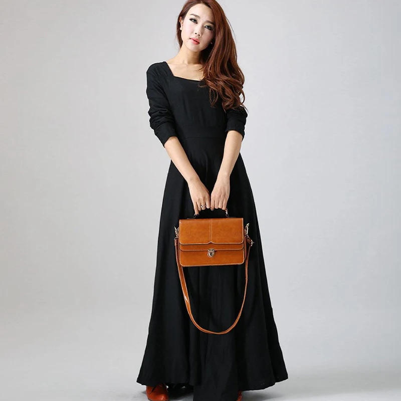 

Vintage Inspired Medieval dressfor women, Longsleeve Linen Maxi dress with pocket, Worren dress,Spring autumn dress