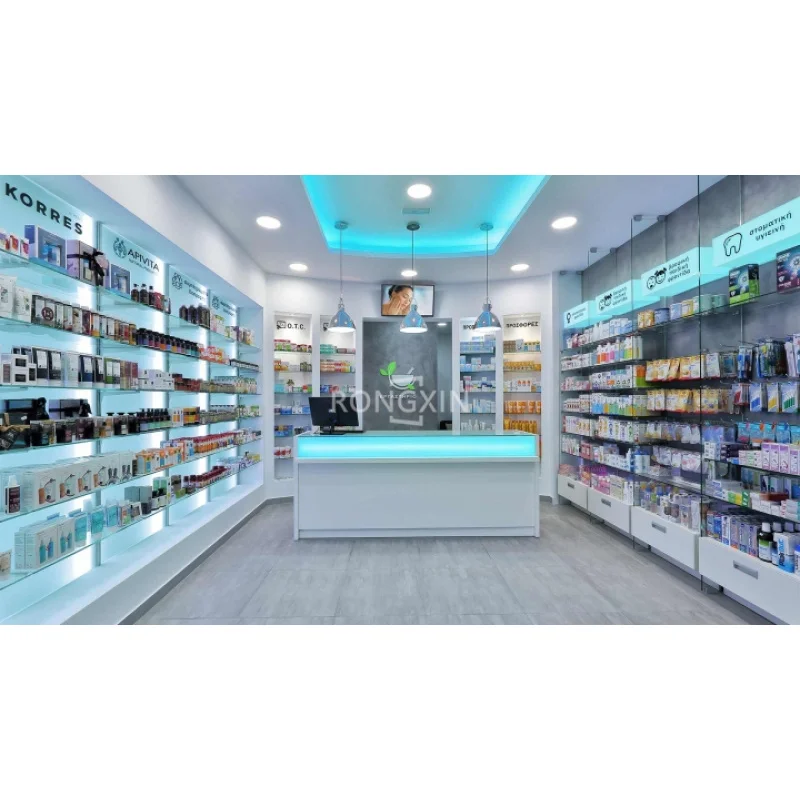 custom.Pharmacy Shop Unique Interior Decoration Design With Led Lighted Wooden Display Furniture