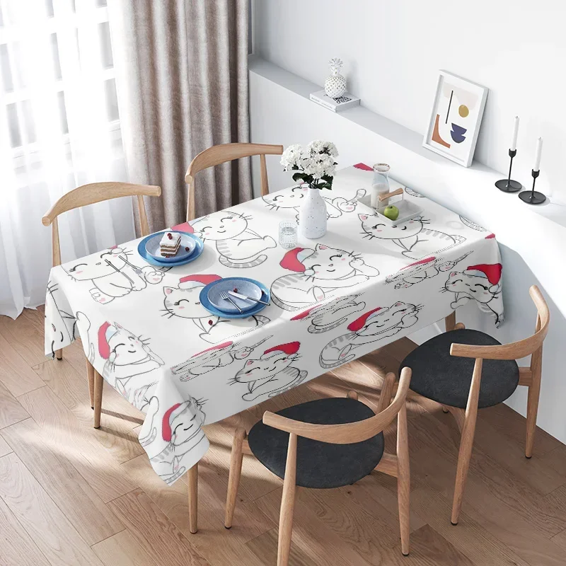 HOLIDAY CAT TABLECLOTH DECORATION HOME DECO WINTER XMAS TABLE CLOTHES NEW YEAR GIFT FOR KITCHEN DECORATION