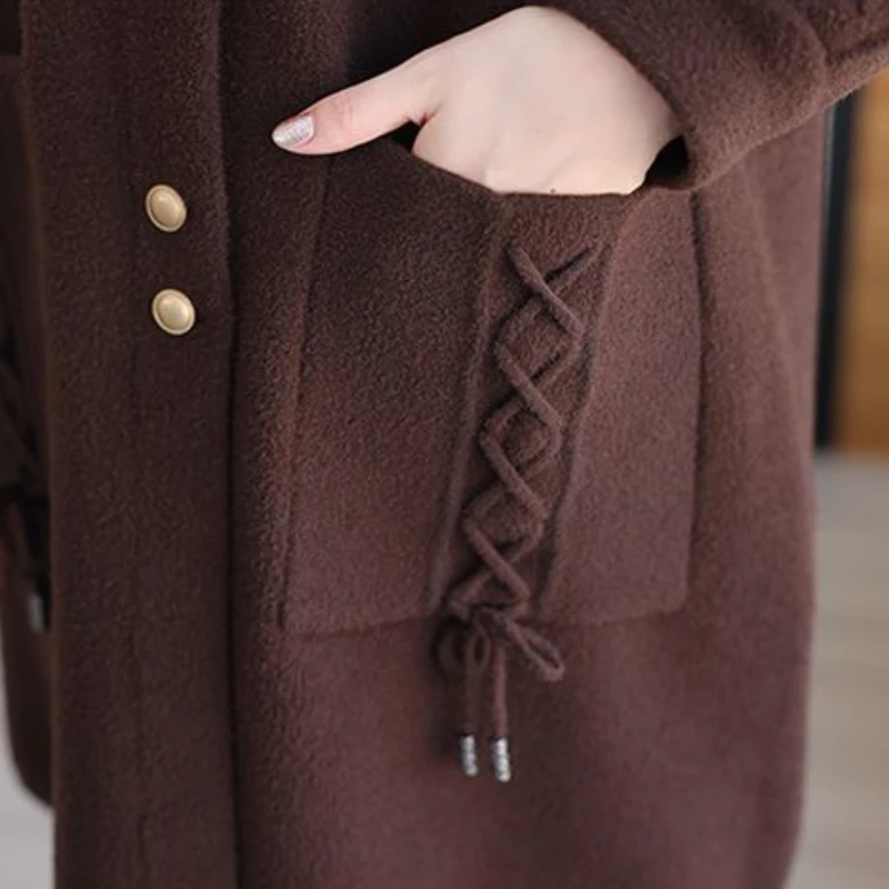 Winter New Middle-Aged Lady Temperament Cashmere Coat Female Mid-Length Loose Plus Size 100.00kg Fashion Casual Woolen Outwear