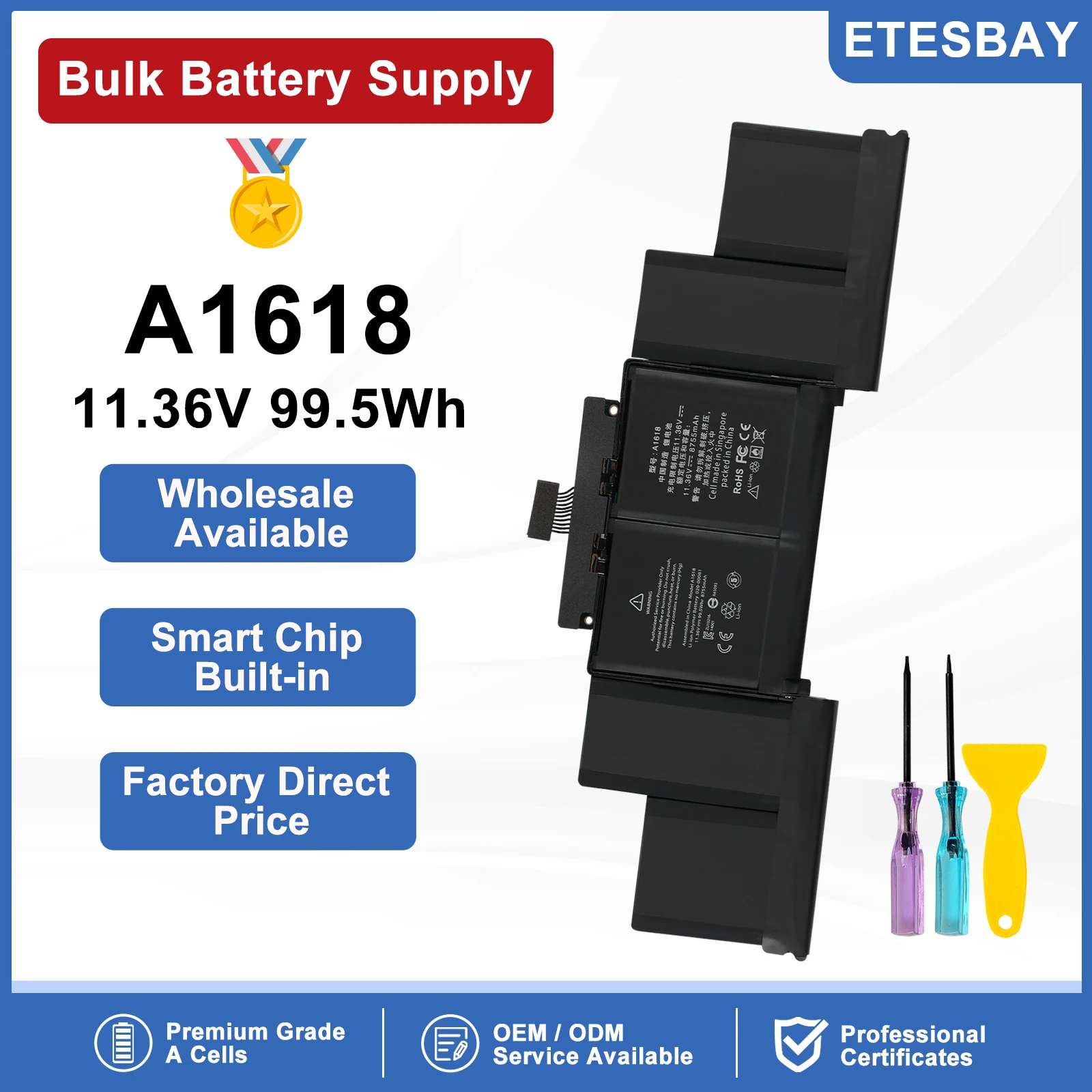 ETESBAY A1618 Laptop Battery 99.5Wh 8755mAh For Apple MacBook Pro15
