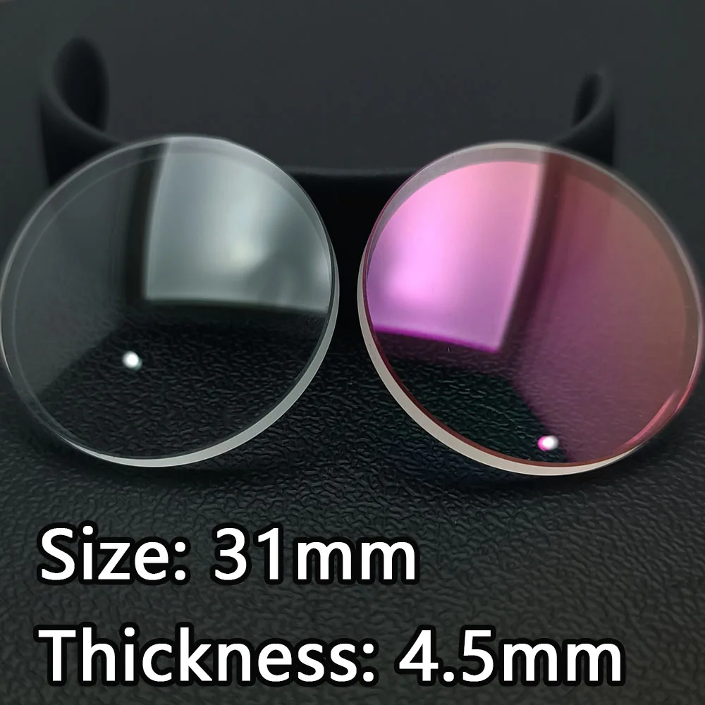 31mm * 4.5mm Convex Sapphire Watch Glass Component Replacement Blue/Red/Transparent AR Coating Thickness 4.5mm