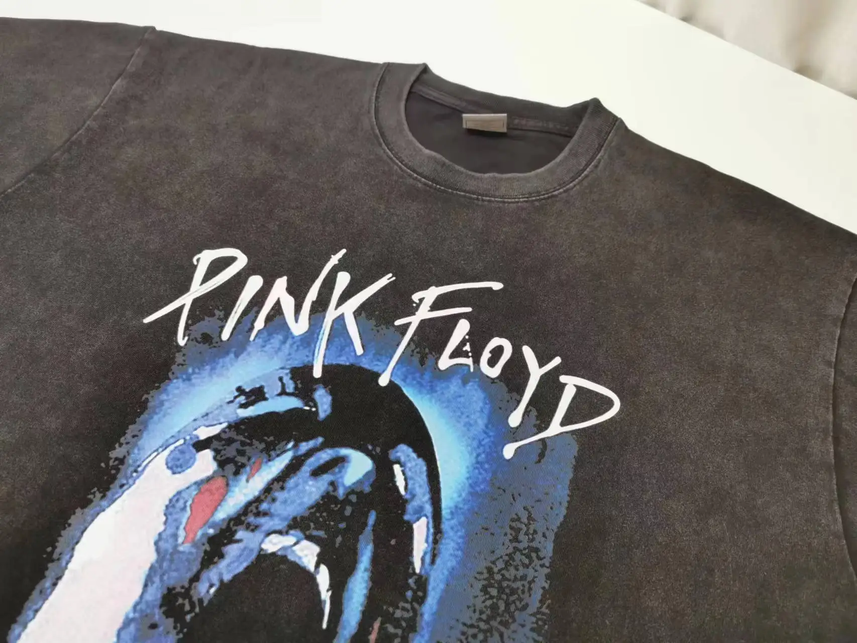 2024 Wash Old T-shirt Pink Floyd American Vintage Loose Short Sleeve Men\'s Loose Cotton Crew-neck Top