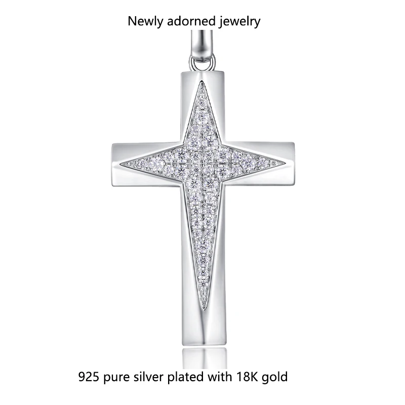 

Cross necklace with a cross pendant in a trendy hip-hop style, featuring a moissanite stone made of pure sterling silver (925).