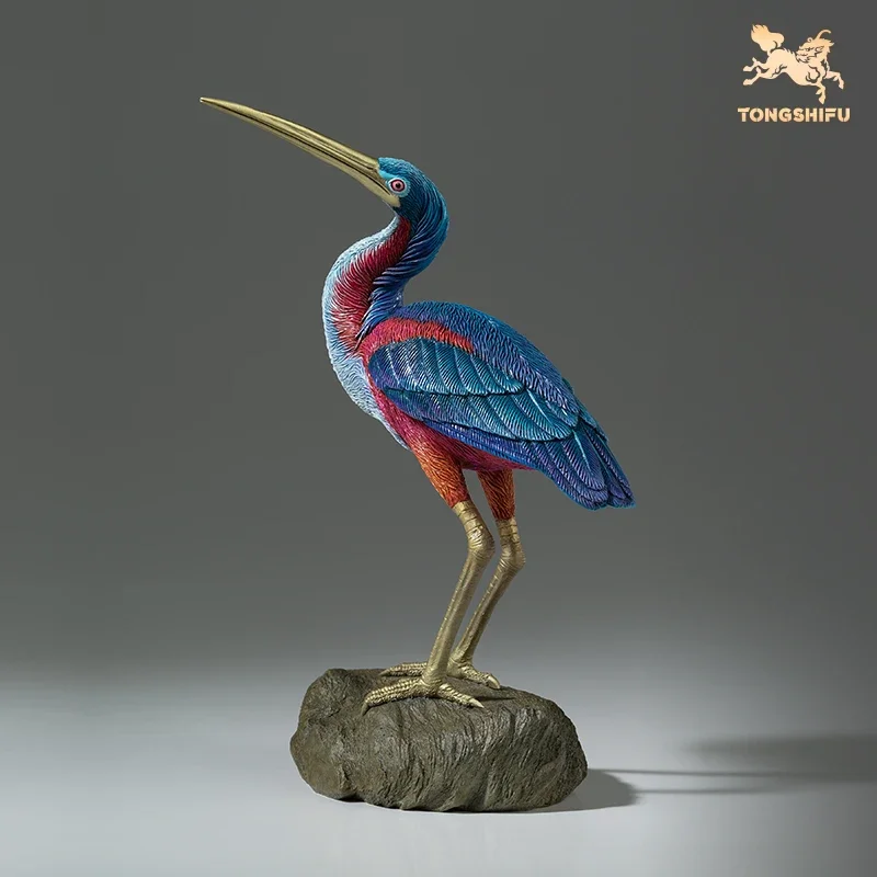 Copper Handicrafts Animal Figurine Chestnut Bellied Egret Statue Brass Animal Sculptures Birds Collection Home Decoration Gifts