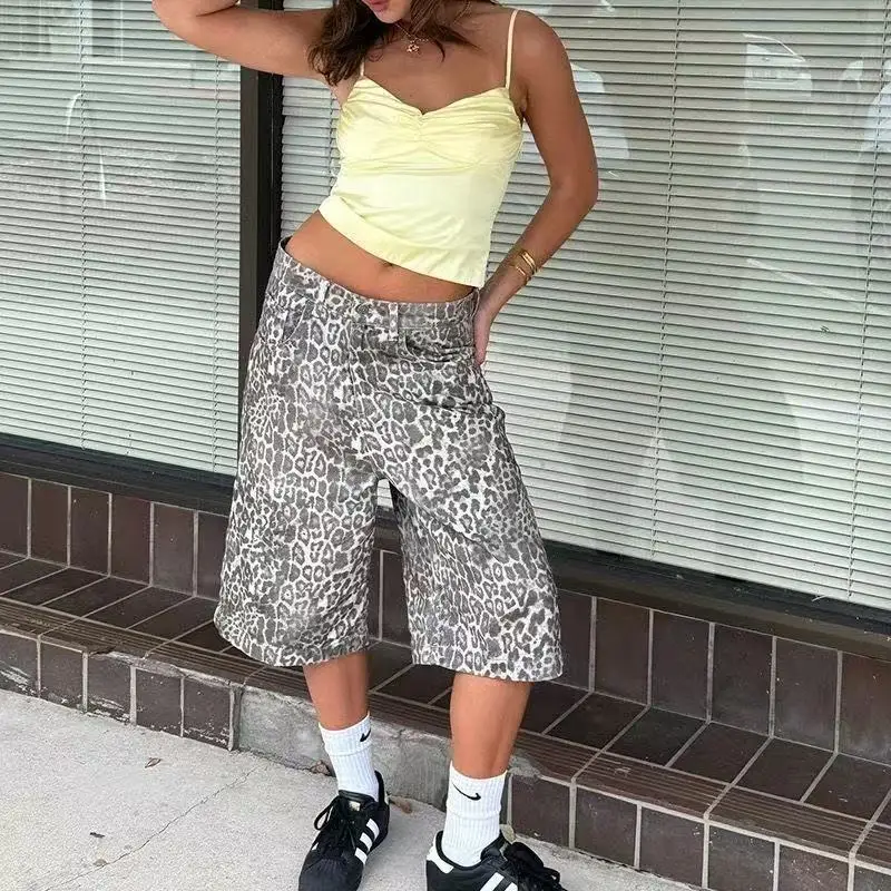 Jaded London 25SS new faded leopard print full print loose wide leg low waisted straight leg jeans fashion jeans