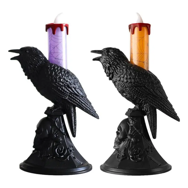 Gothic Crow Desk Lamp With Roses & Skulls High Quality Wear Resistant Spooky Gothic Crow Perching Home Decor For Halloween Party