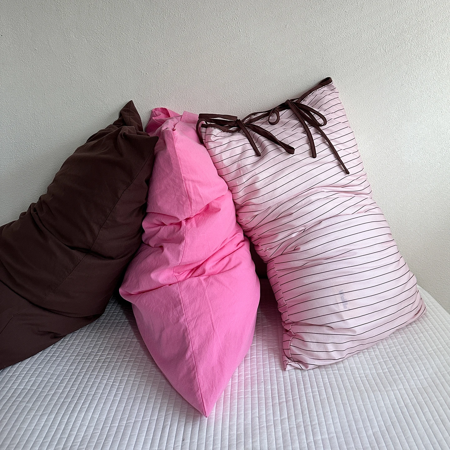 Washed Cotton Pillowcases Striped Tie Student Dormitory Pillowcases Soft Comfortable All Seasons Rectangle Envelope Closure