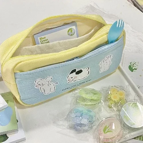 Imagen 2 del producto Bolsa de lápices con cremallera y estampado de cachorro, estuche de papelería multifunción, bolsa de almacenamiento bonita para útiles escolares para estudiantes, 1 Uds.