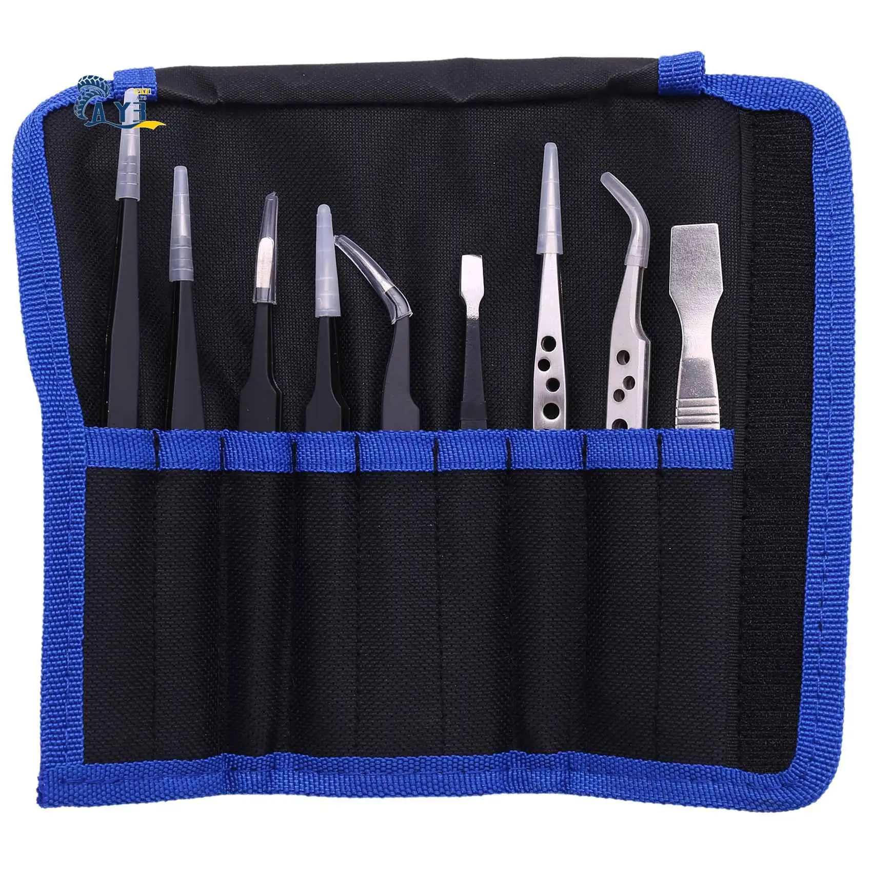 

AY03-9 Pcs Tweezers Set Stainless Steel Anti-Static Precision Tweezers For Electronic Mobile Phone Repair Tools Hand Tools