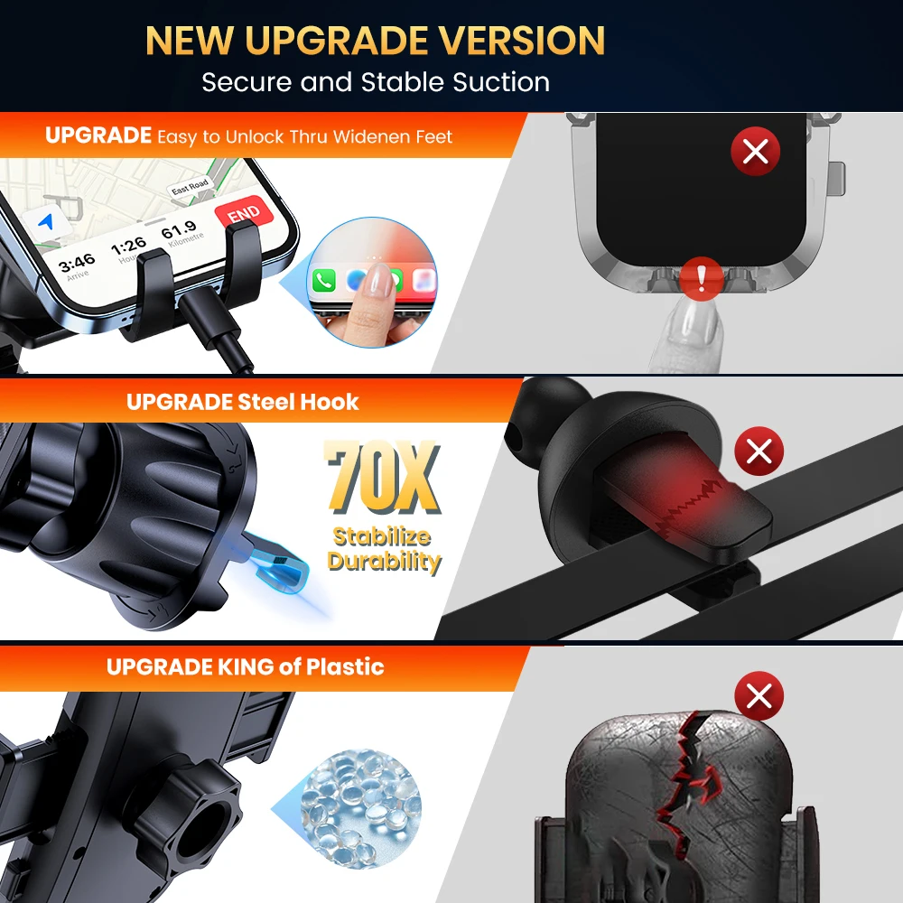 TOPK D46G Car Phone Holder Mount, Upgraded Metal Hook Cell Phone Holder For Car Air Vent Compatible With All Phones