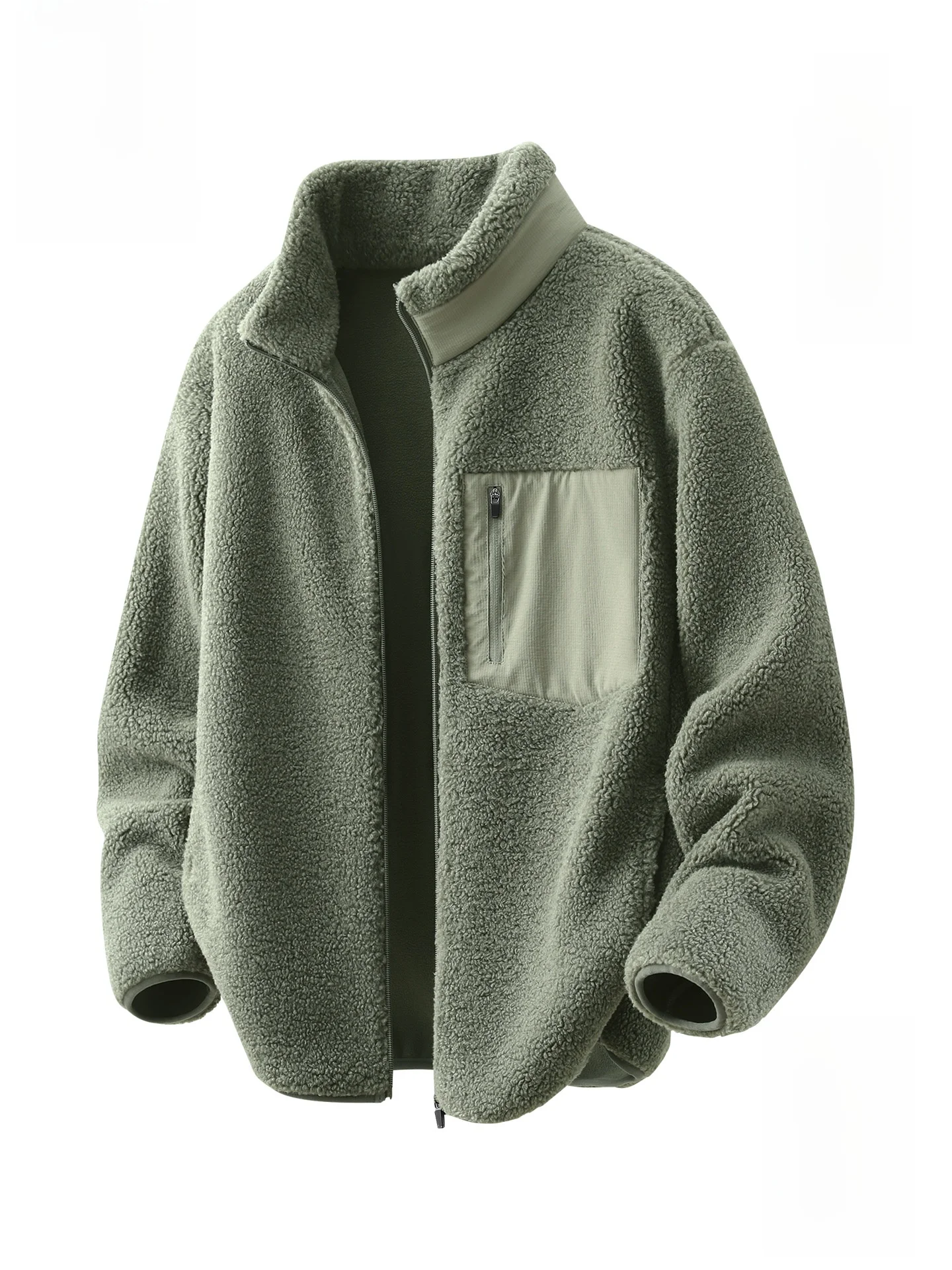 

Thiened Fce Jaet Men's Autumn Winter Brown een Stand Collar Coat Warm Casual Loose Fit American Sle