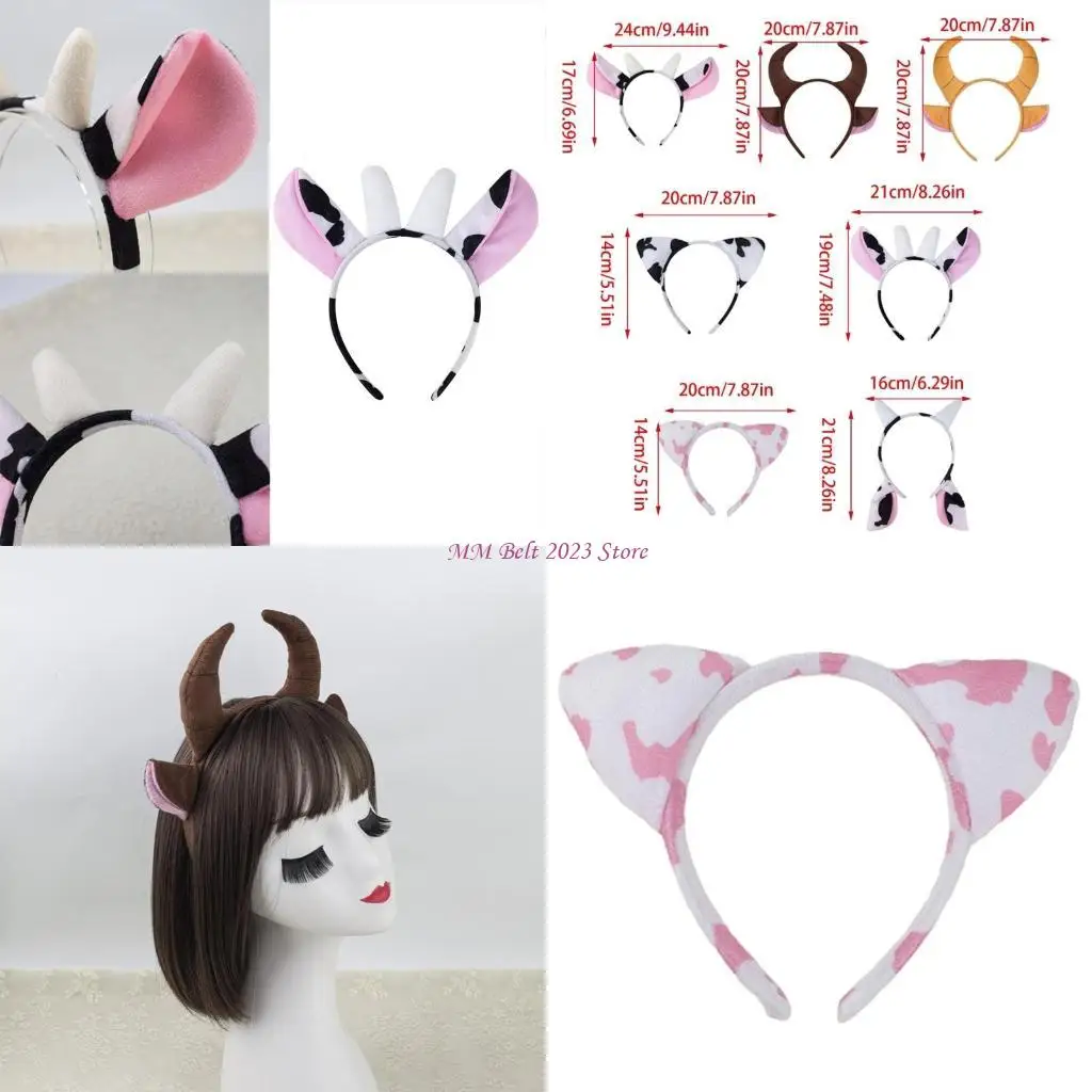 

49ME Portable Cow Horn and Ear Headband Designed for Comfort and in Any Festival Occasion Party Celebration Headwear