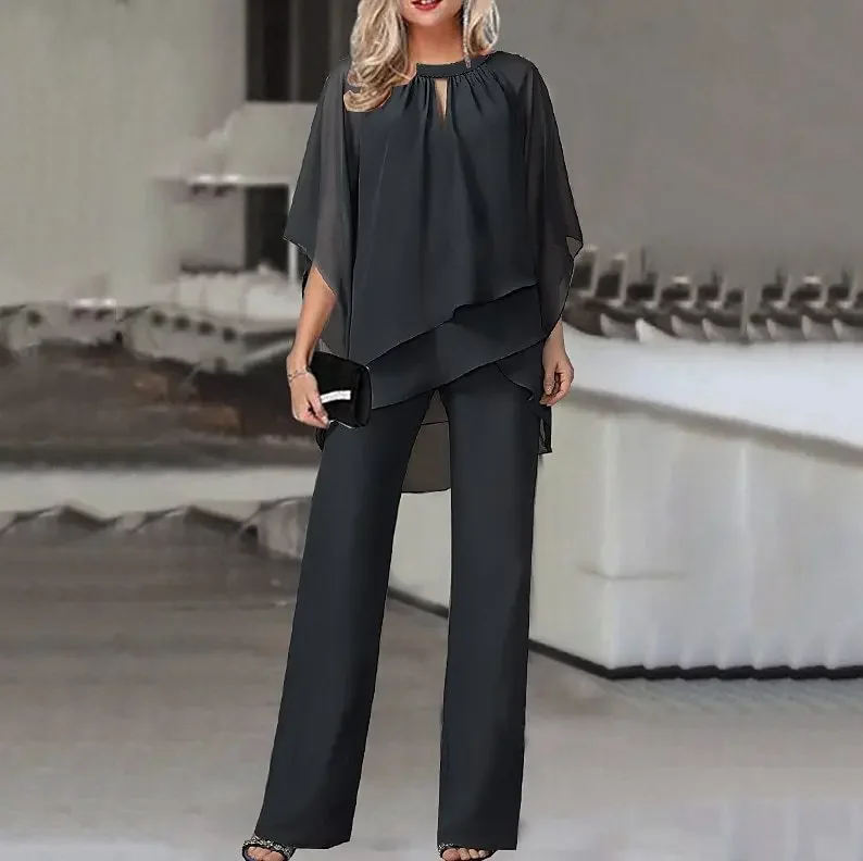 

Elegant Sexy Women Suit Spring/Summer 2024 New Fashion Solid Color Loose Casual Irregular Bat Sleeve