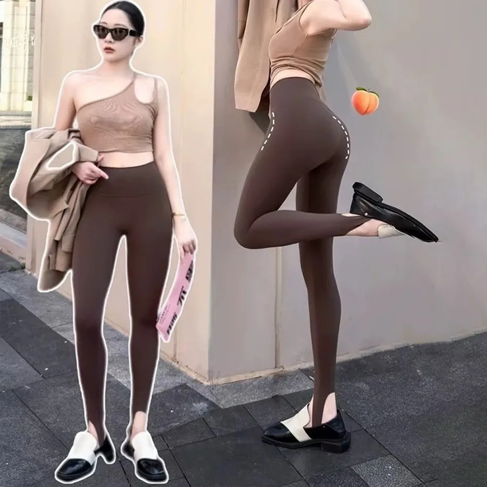 Trendy High Waist Sharkskin Leggings Stretch Thin Stirrup Leggings Spring Summer Tight Fit Long Trousers Spring Summer