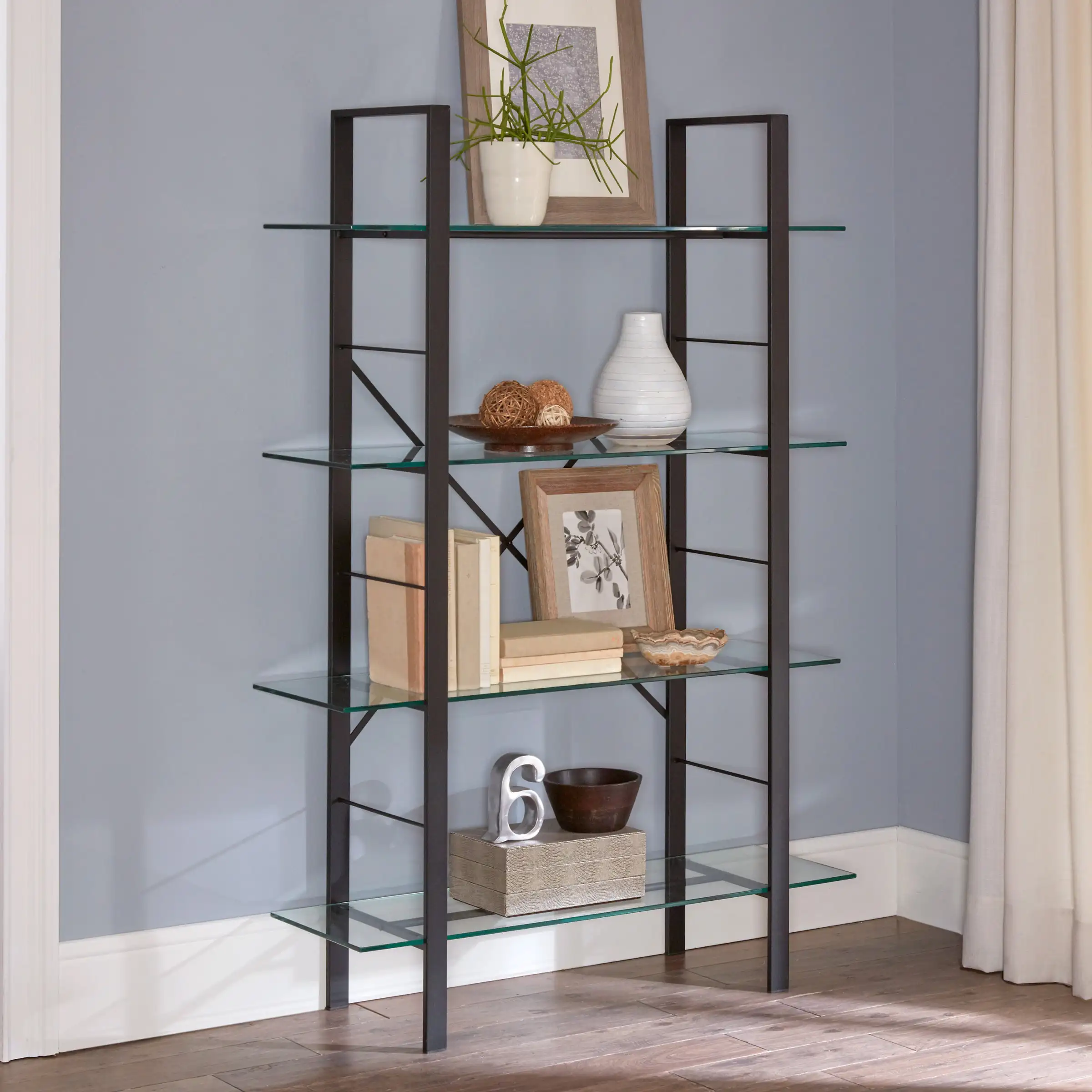 

Mainstays Tahoe 4-Tier Metal and Glass Storage Bookcase, 60" x 40", Black