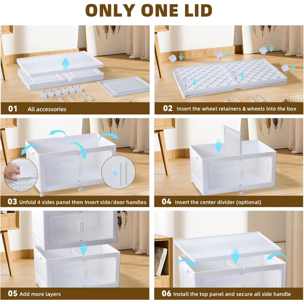 Bacs de rangement empilables avec couvercles et portes, capacité de 752 litres, stockage de 188 gallons, lumières à capteur de mouvement, grand contrôle pliable