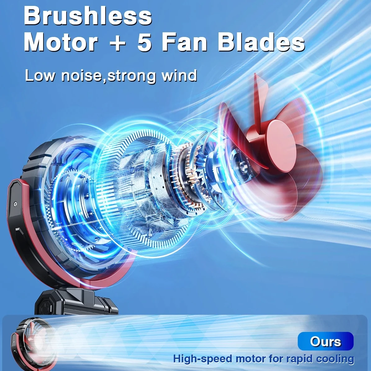 Car Cooling Clamp Fan 2000mAh USB Rechargeable Fan Burshless Cooler 900° Rotatable Portable Cooling Tool