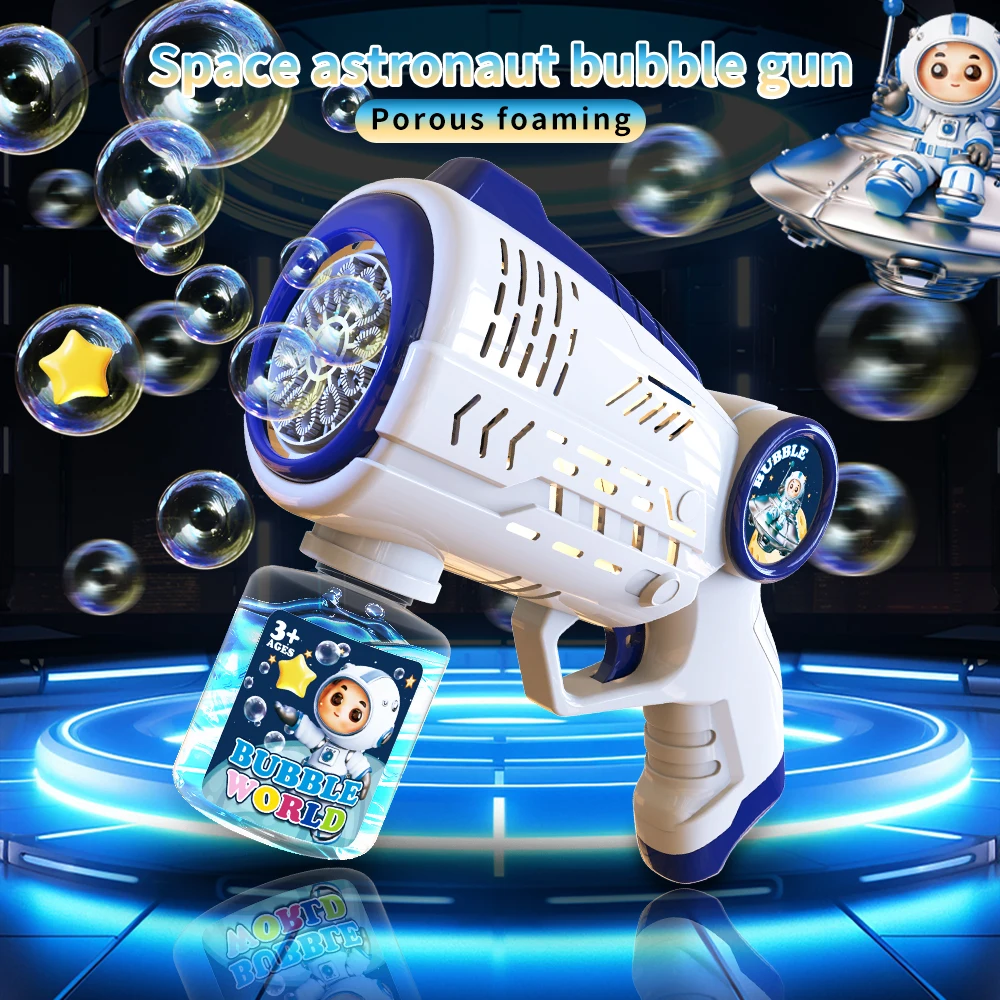 Space Astronaut 1 LED 光る 10 穴電気ギャラクシー バブル ガン、ランダムな色、ハンドヘルド、プラスチック、レッド/バーガンディ/ネイビー、液体-fr