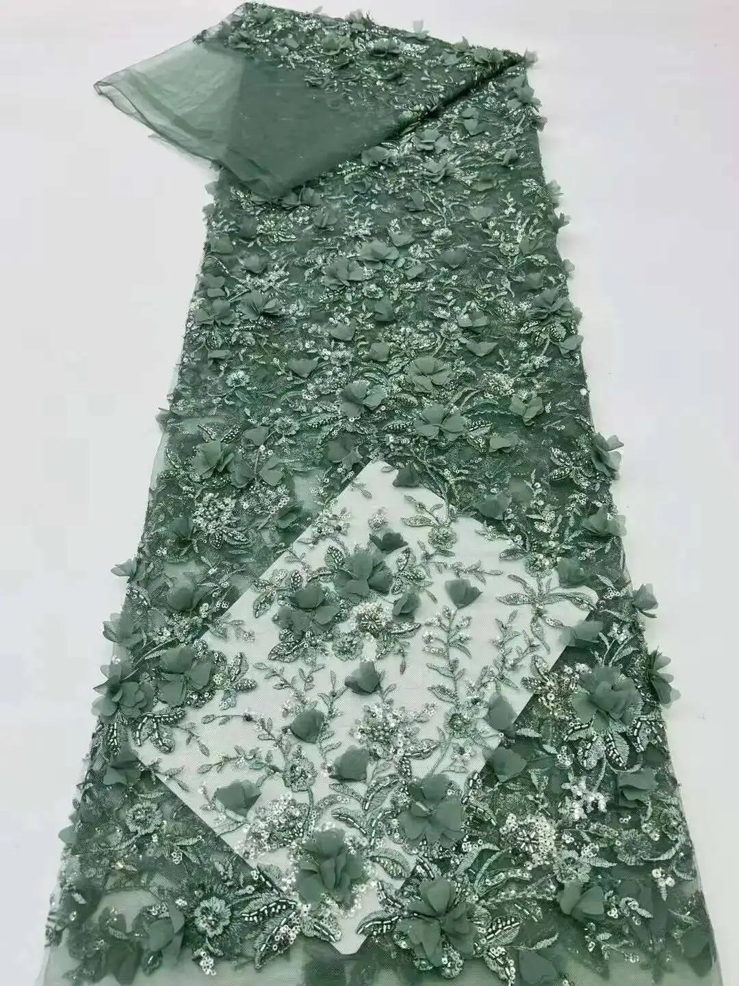 

African Sequins Lace French Tulle Beades Lace Fabric Women Fashion 5 Yards Embroidery Nigerian Lace Fabric For Wedding Party