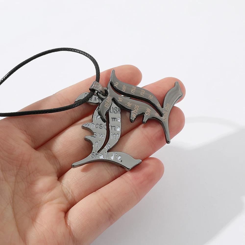 Death Note L Logo Pendant Necklace - Black Rope Leather Choker Mystery Character Jewelry Unisex Fashion Accessory view 5
