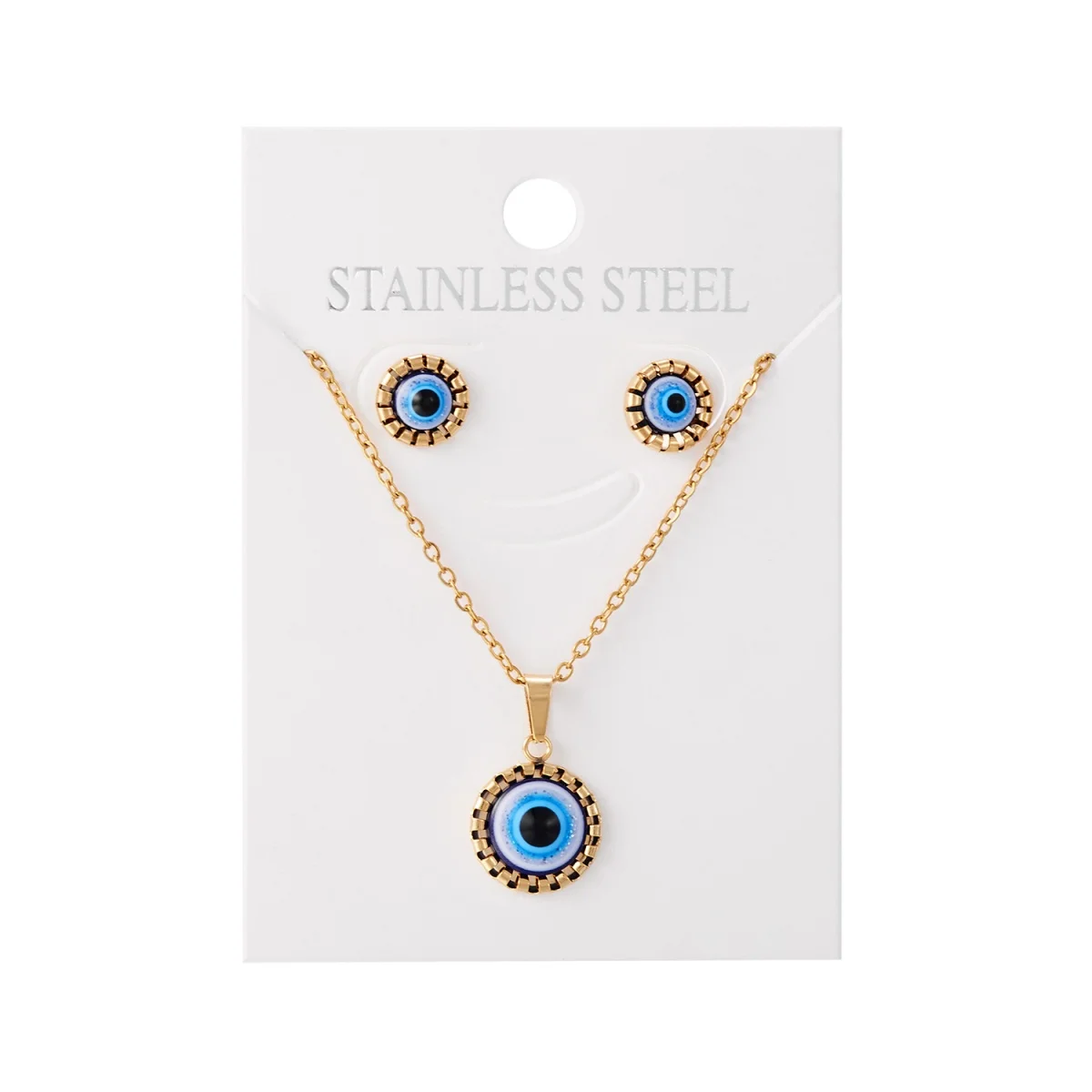 2 Teile/satz Minimalistischen Türkischen Bösen Blauen Augen Anhänger Halskette Ohrringe Set Für Frauen Männer Glück Runde Dämon Auge Amulett Schmuck set