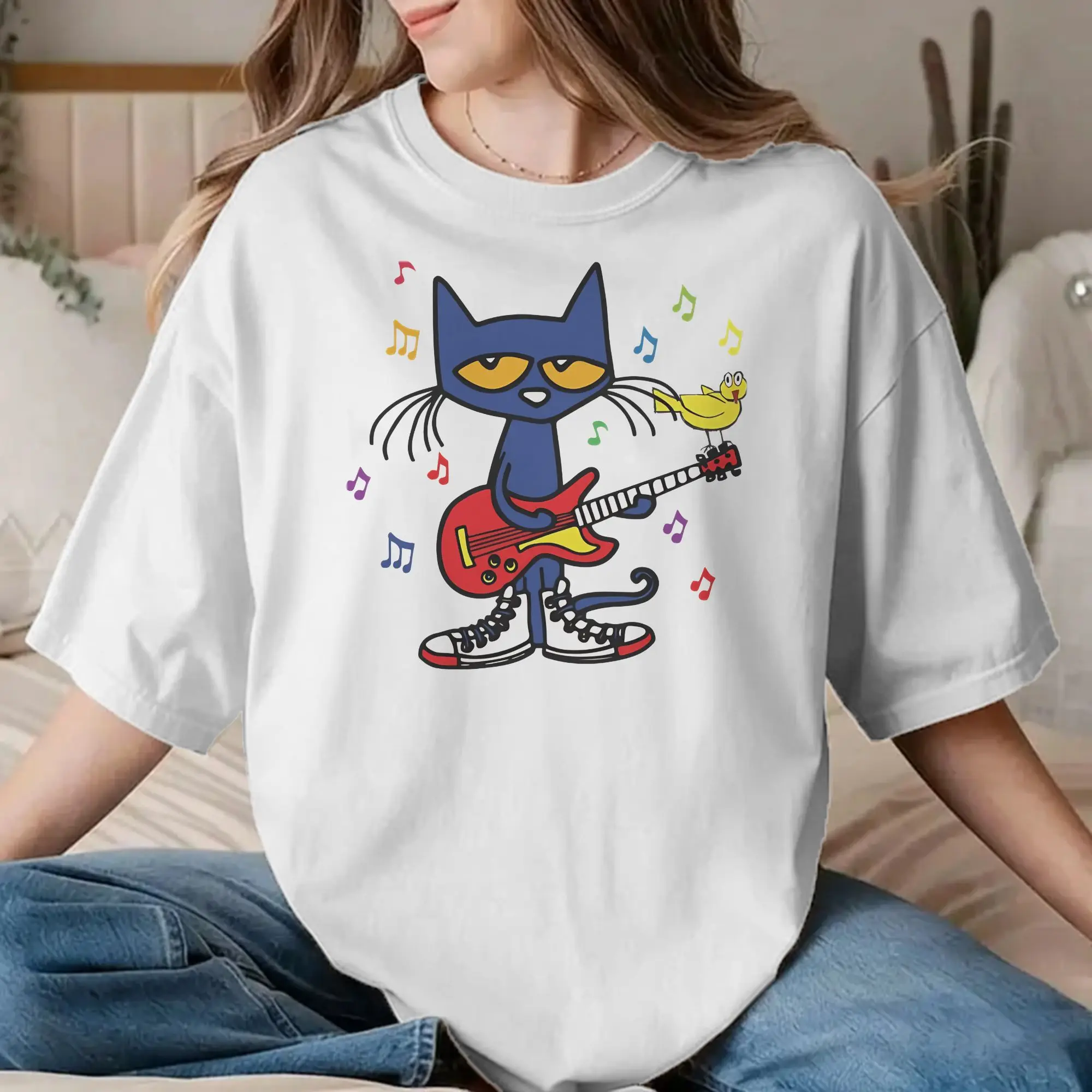 Camiseta masculina e feminina de algodão puro com desenho de gato Petes, camiseta incrível com gola redonda, manga curta, roupas plus size