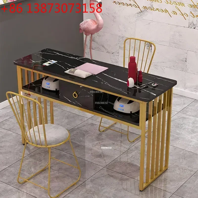 European Single Nail Tables for Beauty Salon Double Manicure Table with Socket Modern Wrought Iron Professional Manicure Table