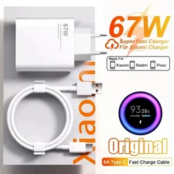 6A 67W Fast Wall Charger For Xiaomi 10 11 12 Lite 13 14 15 Redmi Note 11T 12T 13 Pro POCO Turbo Charge Type-C USB Charging Cable