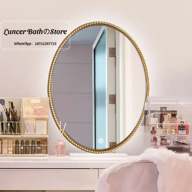 French Vintage Oval Wall Mirror, Vanity Makeup Mirror for Bathroom, American Style Decorative Mirror for Bedroom Living Room