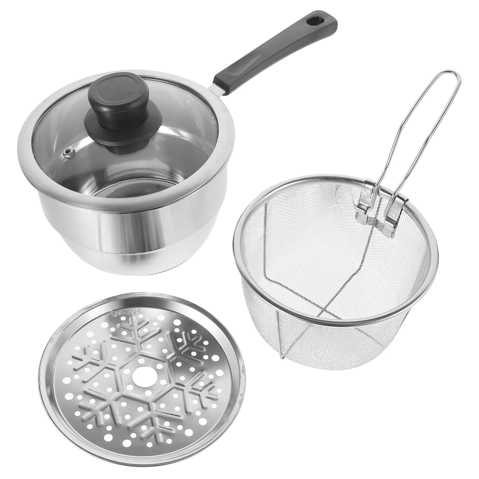 

1 set 1 Set Of Stainless Steel Milk Pot With Steamer Fry Basket Large Capacity Cooking Pot For Home Kitchen Steam Boil Fry Food