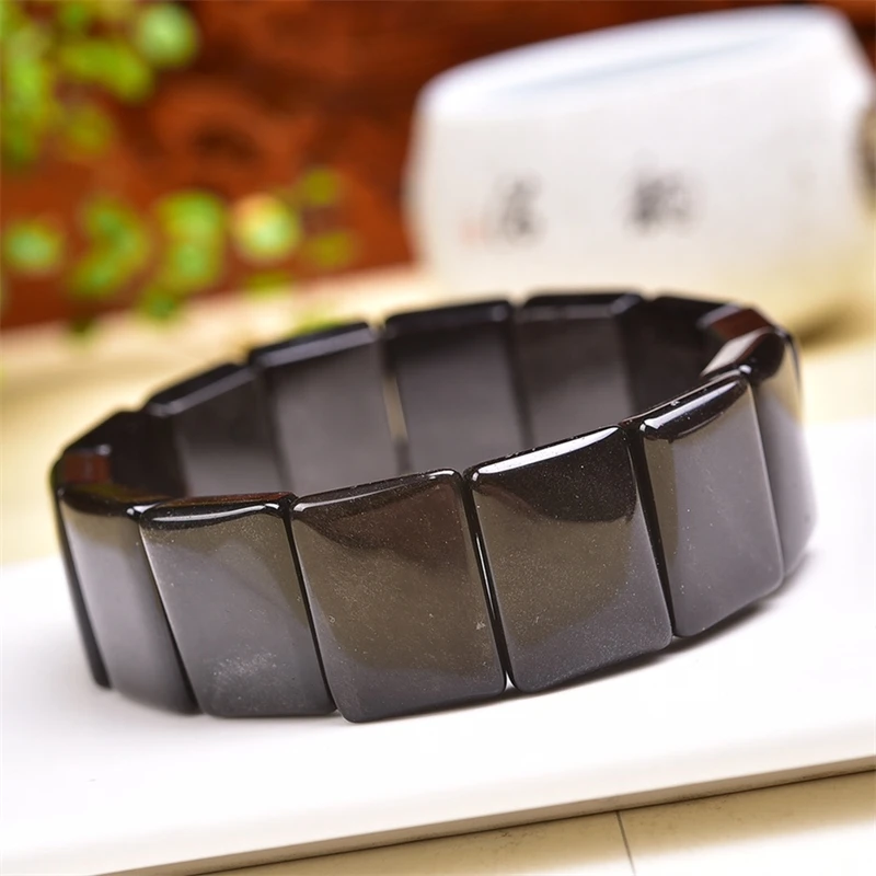 Natural Silver Obsidian Bangle Fashion Women Healing Jewelry Gemstone Reiki Energy Holiday Gift 1pcs 15X20MM