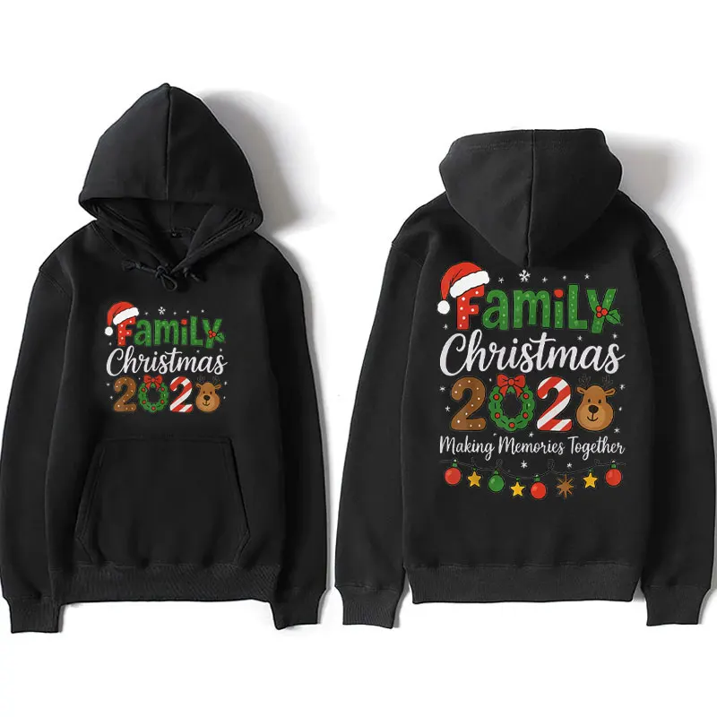 ファミリークリスマス 2025 マッチンググループ衣装 クリスマスチーム サンタグラフィック 両面プリントパーカー 面白いトレンディなストリートウェアプルオーバー