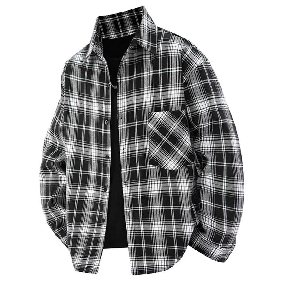 Spring Autumn Long Sleeve Plaid Shirts Jacket Men Fashion Casual Plaid Shirts Big Size 5XL