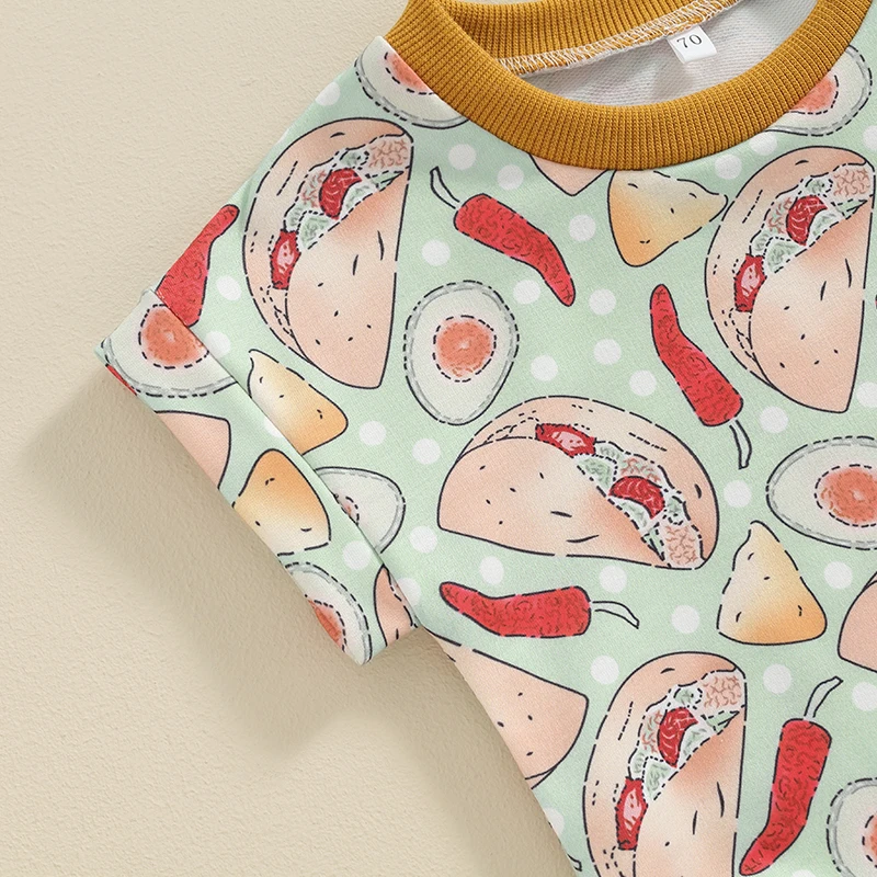 Infant Baby Summer Jumpsuit Cartoon Chili Print Short Sleeve Romper Round Neck T-Shirt Toddler Clothes