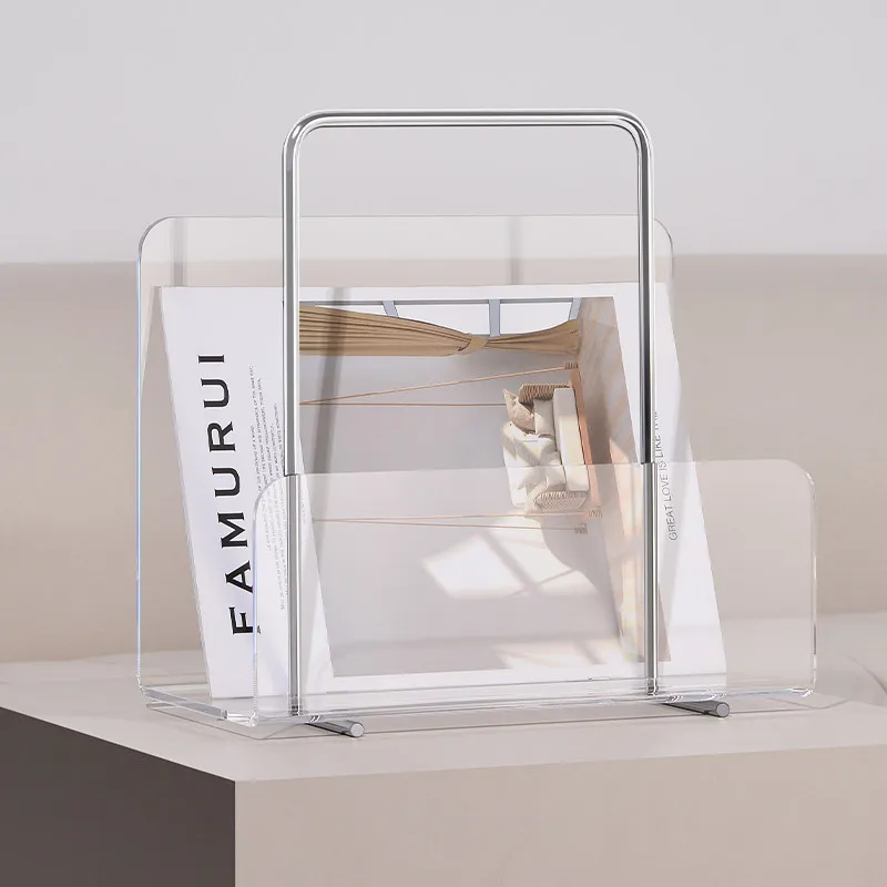 Acrylic Magazine Rack, Transparent Desktop Organizer with Handle for Books & Newspapers, INS Aesthetic Storage Shelf for Home