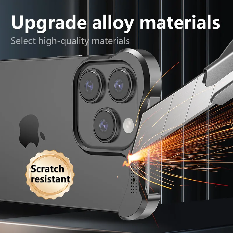 Unregelmäßige Metall-Stoßfänger-Handyhülle für iPhone 16 15 14 13 Pro Max Plus Aluminium-Kühlung Stoßfeste Hülle für 16ProMax Aluminium – Detail 2