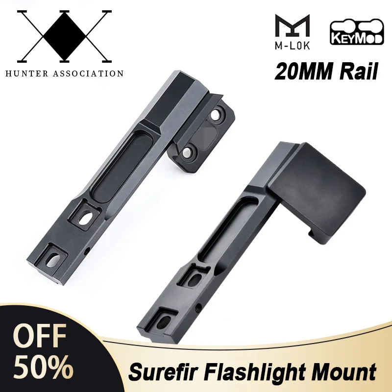 Tactical Offset Adaptive Light Mount Fit 20mm Rail M-Lok Keymod Surefir M600 M300 Weapon Airsoft Accessories Flashlight Base