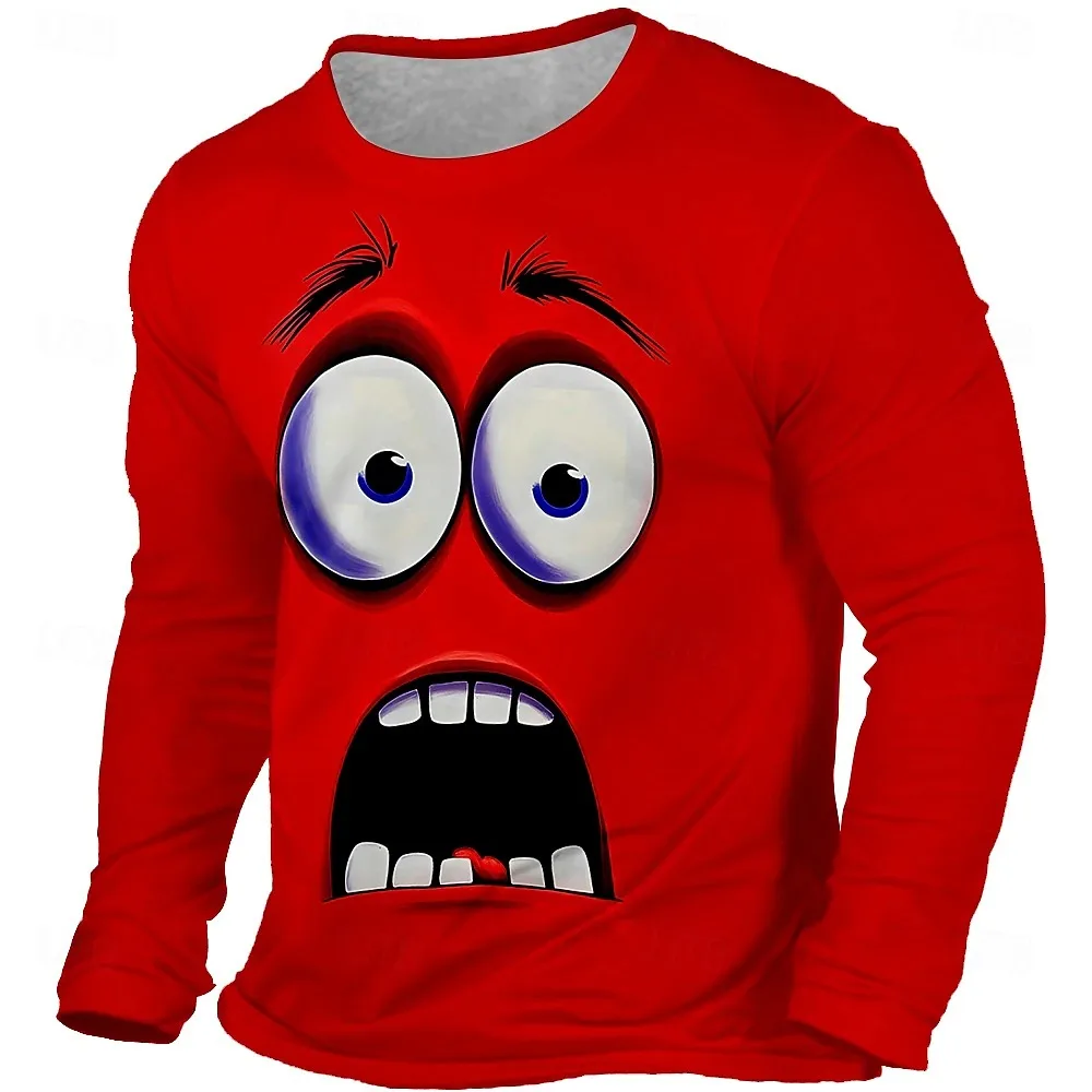 Funny expression Men's Long Sleeve T shirt 3D Printed Crew Neck Shirt Fashion Autumn Street Daily Leisure Mens y2k Clothing tops