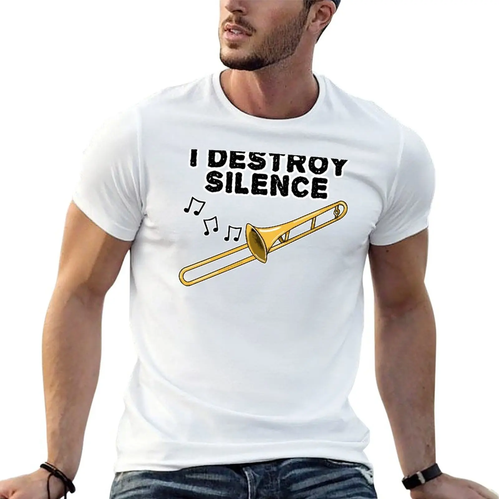 

Trombone, I Destroy Silence, Trombonist Brass Musician T-Shirt graphic t shirts for man anime tshirt T-Shirt