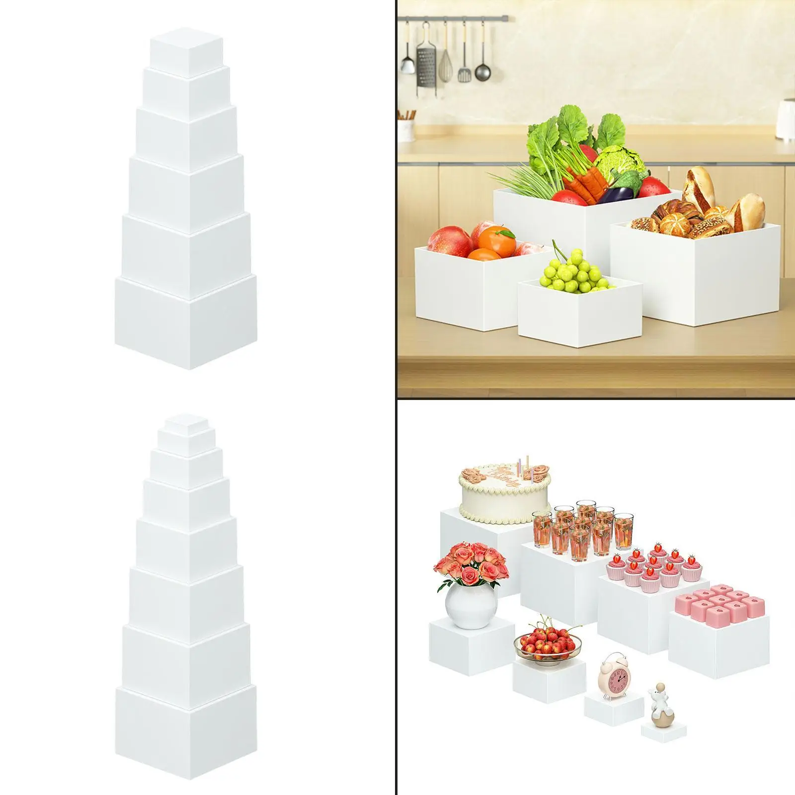 

Display Riser with Hollow bottoms Jewelry Display Holder Food Riser Food Display Stand for Candy Food Dessert Brunch Buffet