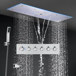 Badezimmer decke verborgen 36x12 Zoll 900x300mm Bluetooth Musik LED Dusch kopf Panel Kit Thermostat mischer Ventil